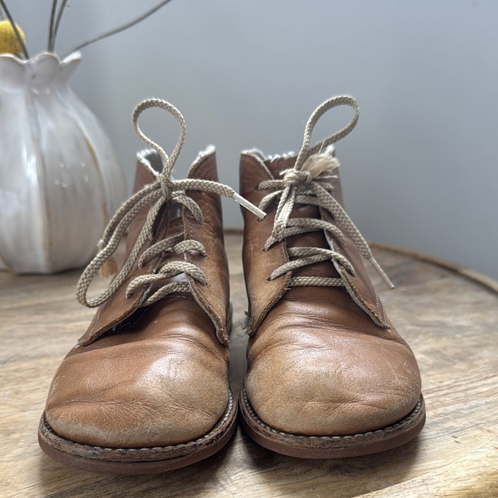 Brown Leather Lace-Up Boots